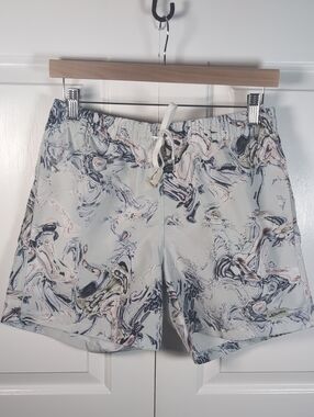 Bather Men's Bouquet Marble Printed Swim Trunk Shorts Blue Green Swirl
